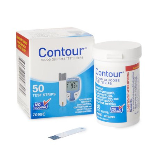 Blood Glucose Test Strips Contour 50 Strips per Box Uses a tiny 0.6 microliter blood sample For Contour Meter 7098C