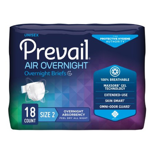 Unisex Adult Incontinence Brief Prevail Air Overnight Size 2 Disposable Heavy Absorbency NGX-013
