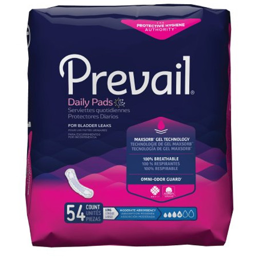 Bladder Control Pad Prevail Daily Pads 11 Inch Length Moderate Absorbency Polymer Core One Size Fits Most Adult Female Disposable PV-914/2