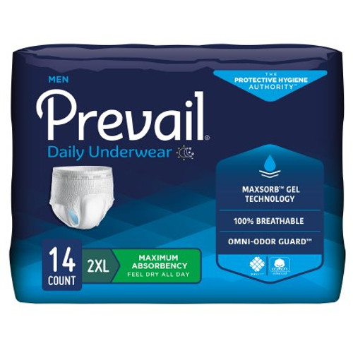Male Adult Absorbent Underwear Prevail Men s Daily Underwear Pull On with Tear Away Seams 2X-Large Disposable Heavy Absorbency PUM-517