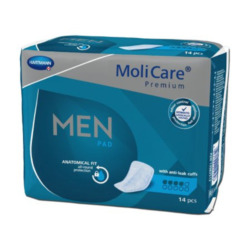 Bladder Control Pad MoliCare Premium Men 7 X 13 Inch Moderate Absorbency Polymer Core One Size Fits Most Adult Male Disposable 168705