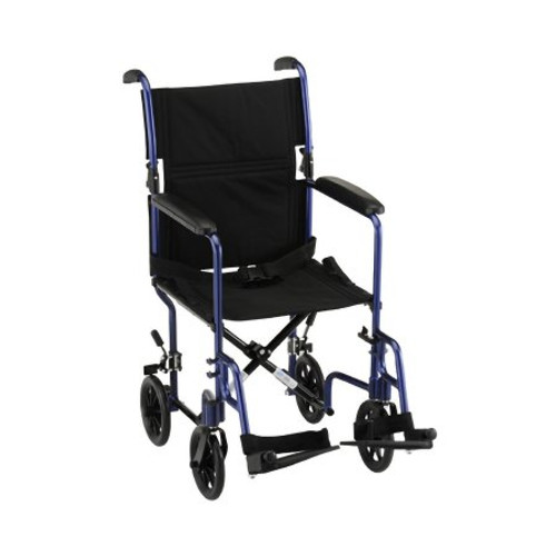 Lightweight Transport Chair Nova Aluminum Frame 300 lbs. Weight Capacity Full Length / Fixed Height Arm Blue Upholstery 329B