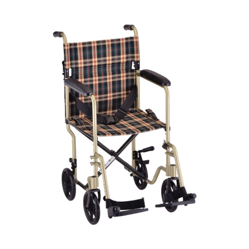 Lightweight Transport Chair Nova Aluminum Frame 300 lbs. Weight Capacity Full Length / Fixed Height Arm Champagne Upholstery 329CP