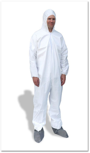 Cleanroom Coverall with Hood and Boot Covers Suntech 4X-Large White Disposable NonSterile CHSMP261-4XL