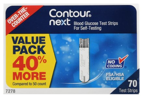 Blood Glucose Test Strips Ascensia Contour 70 Strips per Box Tiny 0.6 Microliter blood sample For Bayer Ascensia Contour Blood Glucose Meter 7278
