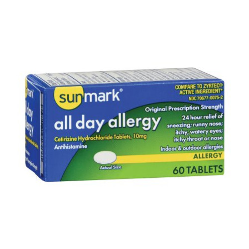 Allergy Relief sunmark 10 mg Strength Tablet 60 per Box 70677007502 Box/60