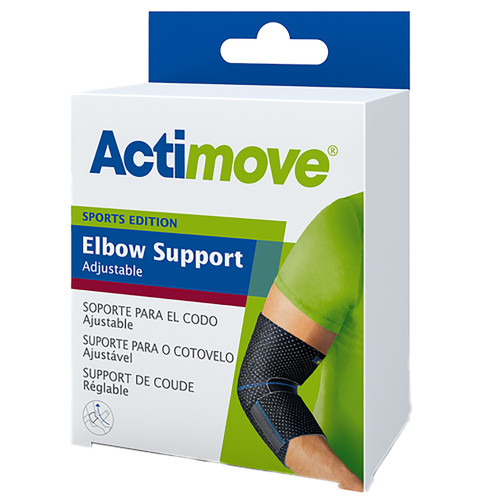 Elbow Support Actimove Sports Edition One Size Fits Most Pull-On / Hook and Loop Strap Closure Sleeve Left or Right Elbow 7-1/2 to 14-1/2 Inch Circumference Black 7561730 Each/1