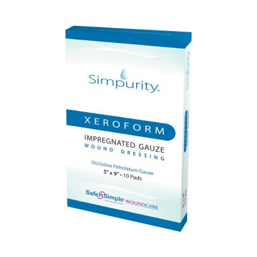 Xeroform Impregnated Dressing Simpurity 5 X 9 Inch Gauze Antimicrobial Petrolatum Blend Sterile SNS58859