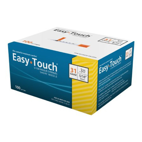 Insulin Syringe with Needle EasyTouch 0.3 mL 31 Gauge 5/16 Inch Attached Needle Without Safety 831365