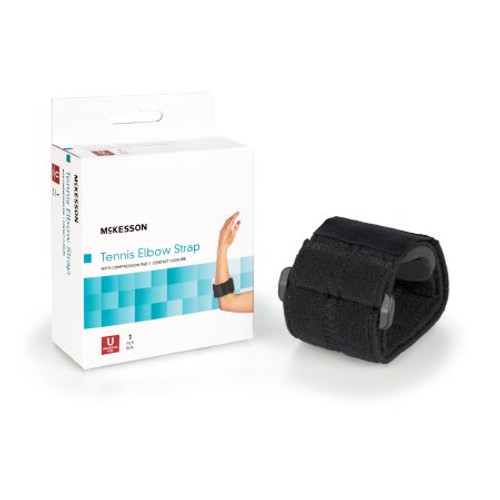 Elbow Support Strap McKesson One Size Fits Most Hook and Loop with D Ring Tennis / Golf Left or Right Elbow Up to 18 Inch Circumference Black 155-BH-194 Each/1