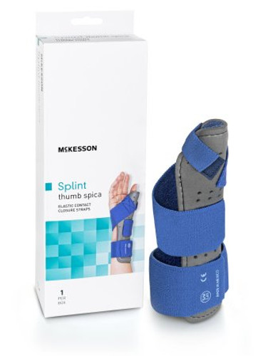 Thumb Splint McKesson Adult Small / Medium Hook and Loop Strap Closure Left Hand Blue / Gray 155-79-87114 Each/1