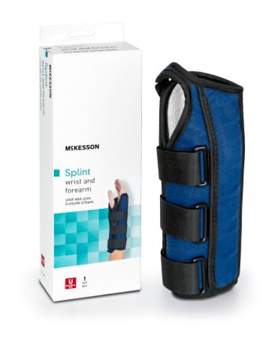 Wrist / Forearm Brace McKesson Aluminum / Nylon / Foam / Flannelette Left Hand Black / Blue One Size Fits Most 155-79-87060 Each/1