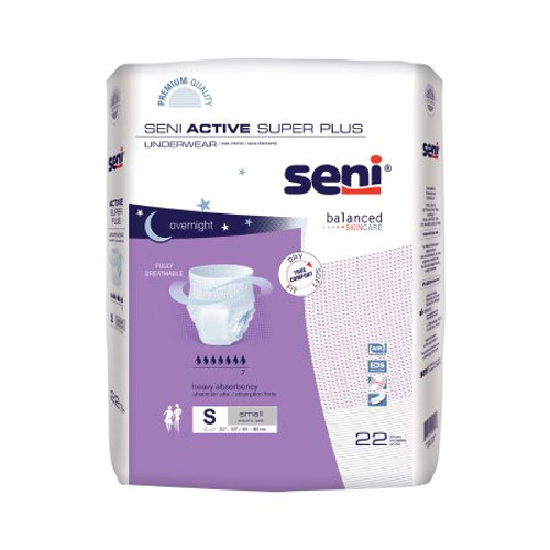 Unisex Adult Absorbent Underwear Seni Active Super Plus Pull On with Tear Away Seams Small Disposable Heavy Absorbency S-SM22-AP1