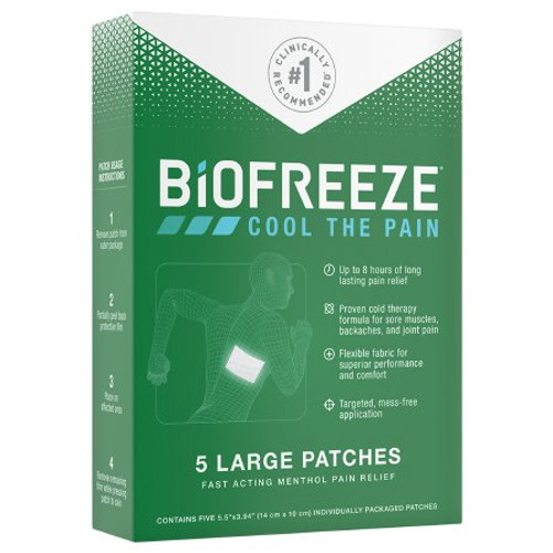 Topical Pain Relief Biofreeze 5% Strength Menthol Patch 5 per Box 14672 Topical Pain Relief Biofreeze 5% Strength Menthol Patch 5 per Box 14672