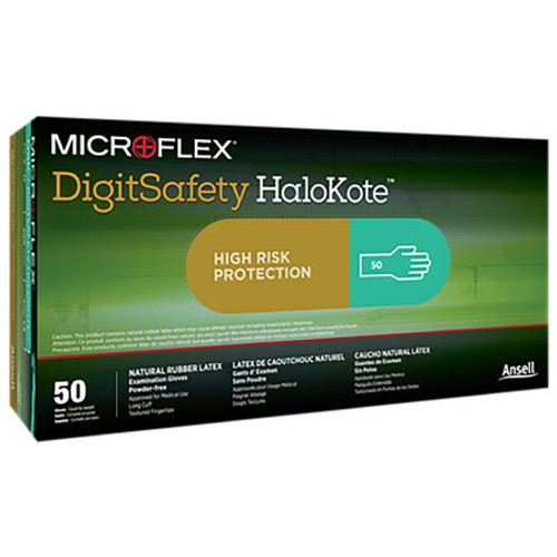 Exam Glove MICROFLEX DigitSafety HaloKote DSK Small NonSterile Latex Extended Cuff Length Fully Textured Green Chemo Tested DSK-1