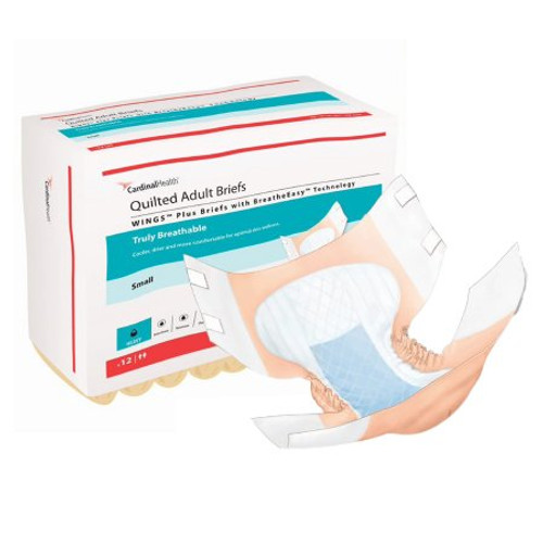 Unisex Adult Incontinence Brief Wings Quilted Plus with BreatheEasy Technology Small Disposable Heavy Absorbency 66132 Case/96