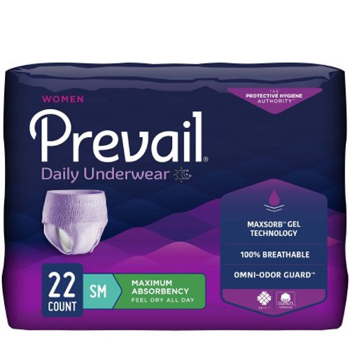 Female Adult Absorbent Underwear Prevail Daily Underwear Pull On with Tear Away Seams Small Disposable Heavy Absorbency PWC-511