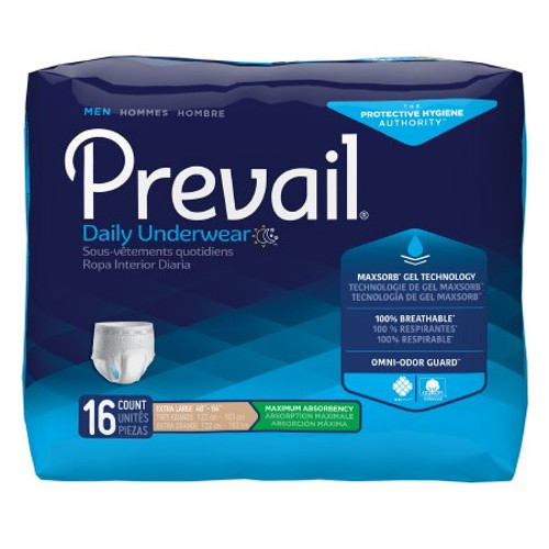 Male Adult Absorbent Underwear Prevail Daily Underwear Pull On with Tear Away Seams X-Large Disposable Heavy Absorbency PUM-514