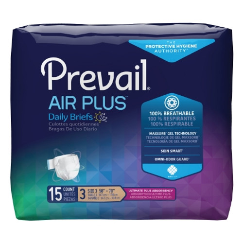 Unisex Adult Incontinence Brief Prevail Air Plus Size 3 Disposable Heavy Absorbency PVBNG-014CA