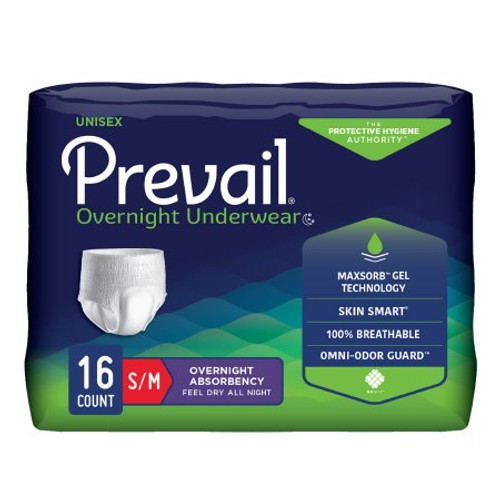 Unisex Adult Absorbent Underwear Prevail Overnight Pull On with Tear Away Seams Small / Medium Disposable Heavy Absorbency PVX-512
