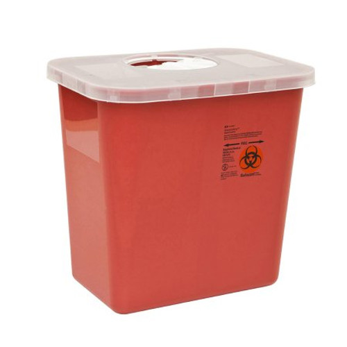 Sharps Container SharpSafety 6-3/4 H X 8-3/4 D Inch 1.25 Gallon Red Base / White Lid Vertical Entry Rotating Lid 8950SA
