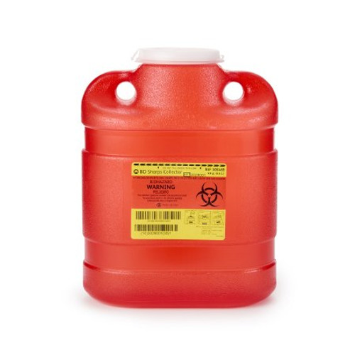 Sharps Container BD 11-1/2 H X 9-2/5 W X 5-3/10 D Inch 6.9 Quart Red Base / Translucent Lid Vertical Entry Hinged Snap On Lid 305489