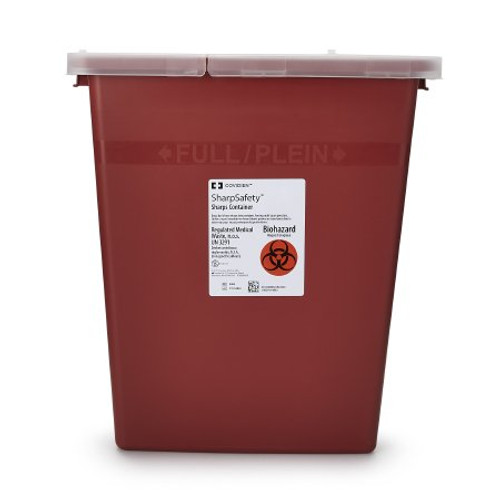 Sharps Container SharpSafety 17-1/2 H X 15-1/2 W X 11 D Inch 8 Gallon Red Base / White Lid Vertical Entry Hinged Lid 8980-