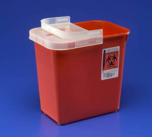 Sharps Container SharpSafety 10 H X 10-1/2 W X 7-1/4 D Inch 2 Gallon Red Base / Translucent Lid Horizontal Entry Hinged Lid 8990SA