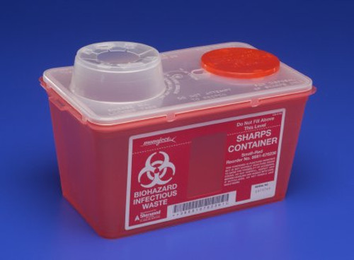 Sharps Container Monoject 7 H X 6-3/4 W X 10-1/2 D Inch 1 Gallon Red Base / Translucent Lid Vertical Entry Chimney Top Lid 8881676236