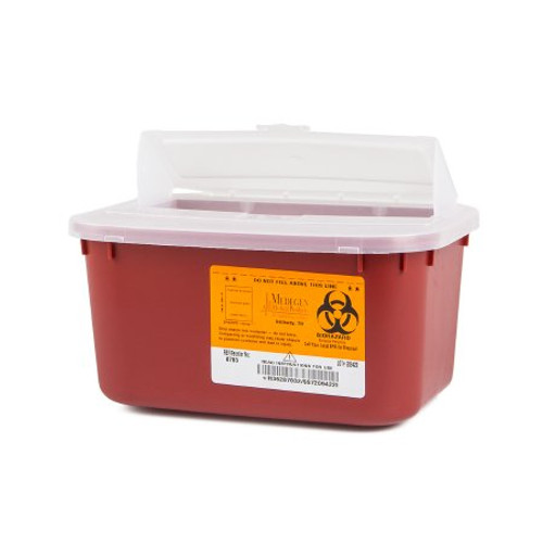 Sharps Container Sharps 5 H X 10 W X 7 D Inch 1 Gallon Red Base / Translucent Lid Horizontal Entry Hinged Snap On Lid 8703