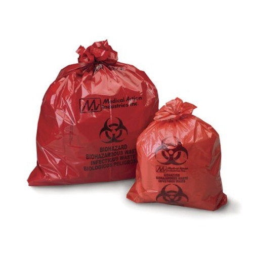 Biohazard Waste Bag Medegen Medical Products 12 to 16 gal. Red Bag Polyethylene 25 X 34 Inch 108M Case/250