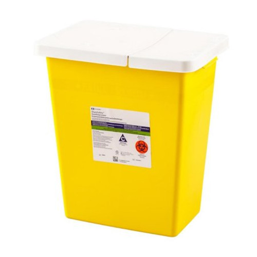 Chemotherapy Waste Container SharpSafety 17-1/2 H X 15-1/2 W X 11 D Inch 8 Gallon Yellow Base / White Lid Horizontal / Vertical Entry Gasketed Hinged Lid 8985