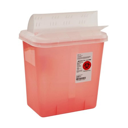 Sharps Container SharpSafety 12-3/4 H X 7-1/4 D X 10-1/2 W Inch 2 Gallon Translucent Red Base / Translucent Lid Horizontal Entry Flap Lid 89651