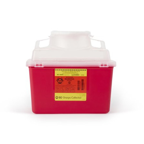 Sharps Container BD 11-1/2 H X 12-4/5 W X 8-4/5 D Inch 14 Quart Red Base / Clear Lid Vertical Entry Hinged Snap On Lid 305464