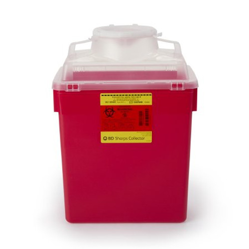 Sharps Container BD 17-1/2 H X 12-4/5 W X 8-4/5 D Inch 6 Gallon Red Base / Clear Lid Vertical Entry Hinged Snap On Lid 305465