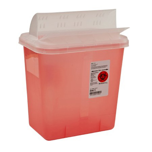 Sharps Container SharpSafety 10 H X 10-1/2 W X 7-1/4 D Inch 2 Gallon Translucent Red Base / Translucent Lid Horizontal Entry Flap Lid 89671