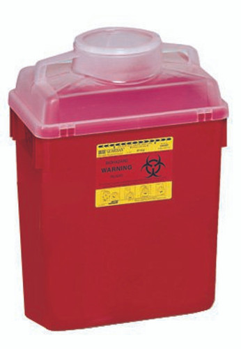 Sharps Container BD 17-1/2 H X 12-4/5 W X 8-4/5 D Inch 6 Gallon Red Base / Clear Lid Vertical Entry Hinged Snap On Lid 305457