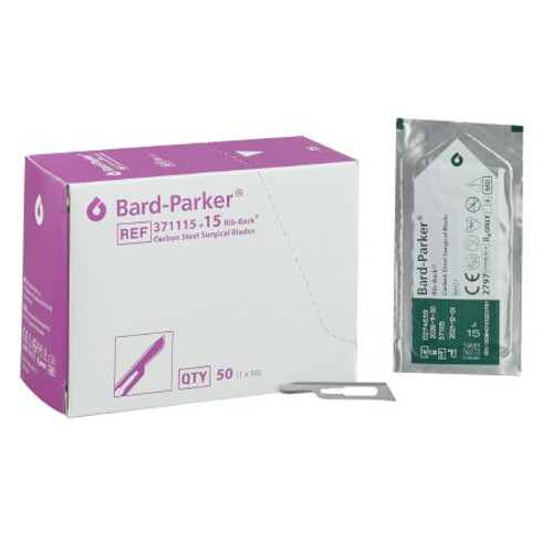 Surgical Blade Bard-Parker Rib-Back Carbon Steel No. 15 Sterile Disposable Individually Wrapped 371115