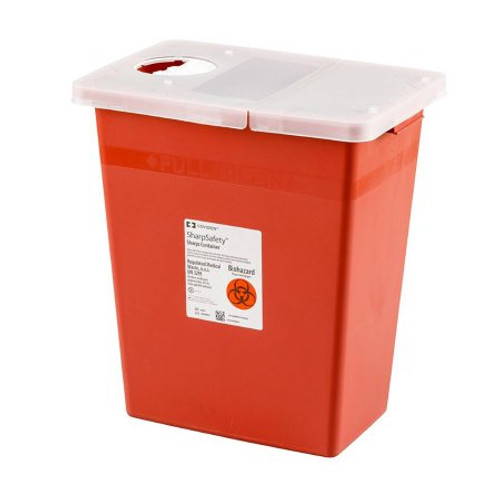 Sharps Container SharpSafety 26 H X 18-1/4 W X 12-3/4 D Inch 18 Gallon Red Base / White Lid Horizontal Entry Gasketed Hinged Lid 8998
