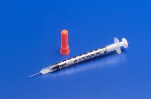 Insulin Syringe with Needle Monoject 0.5 mL 29 Gauge 1/2 Inch Attached Needle Without Safety 8881600350