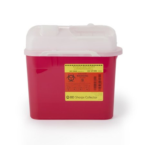 Sharps Container BD Gardian 11-7/10 H X 16-3/5 W X 4-1/2 D Inch 5.4 Quart Red Base / White Lid Horizontal Entry Counter Balanced Cylinder Lid 305443
