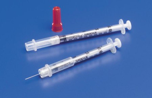 Tuberculin Syringe with Needle Monoject 1 mL 25 Gauge 5/8 Inch Attached Needle Sliding Safety Needle 8881511235