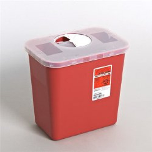 Sharps Container Renewables 10 H X 10-1/2 W X 7-1/4 D Inch 2 Gallon Red Base / Translucent Lid Vertical Entry Rotating Lid 8979MW Case/20