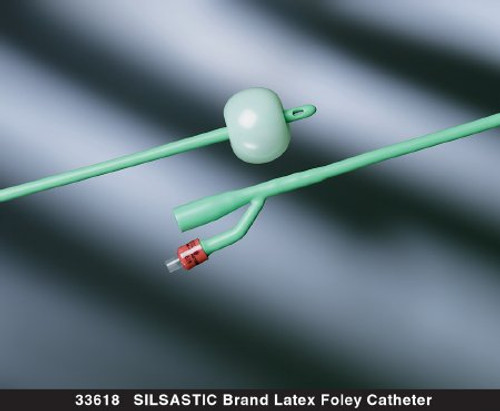Foley Catheter Silastic 2-Way Round Tip 5 cc Balloon 18 Fr. Silicone Coated Latex 33618
