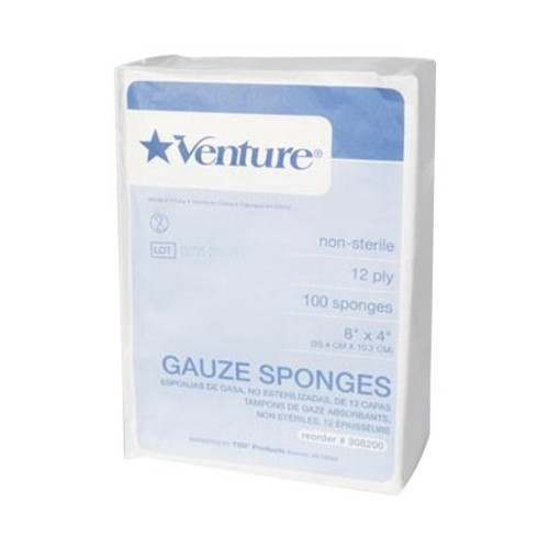 Gauze Sponge Venture Gauze 12-Ply 4 X 8 Inch Rectangle NonSterile 908200 Case/2000