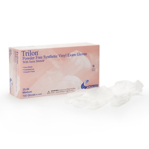 Exam Glove Trilon Medium NonSterile Vinyl Standard Cuff Length Smooth Clear Not Chemo Approved WITH PROP. 65 WARNING 25-94 Exam Glove Trilon Medium NonSterile Vinyl Standard Cuff Length Smooth Clear Not Chemo Approved WITH PROP. 65 WARNING 25-94