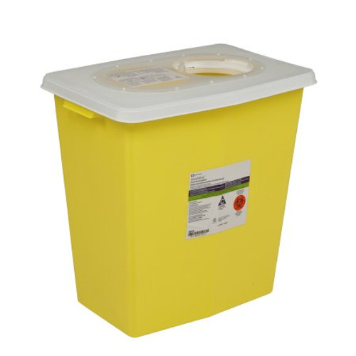Chemotherapy Waste Container SharpSafety 18-3/4 H X 18-1/4 W X 12-3/4 D Inch 12 Gallon Yellow Base / White Lid Vertical Entry Gasketed Sliding Lid 8934