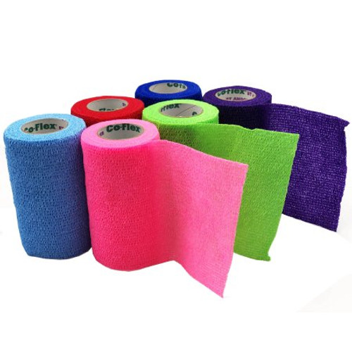 Cohesive Bandage CoFlex 4 Inch X 5 Yard 14 lbs. Tensile Strength Self-adherent Closure Neon Pink / Blue / Purple / Light Blue / Neon Green / Red NonSterile 3400CP-018