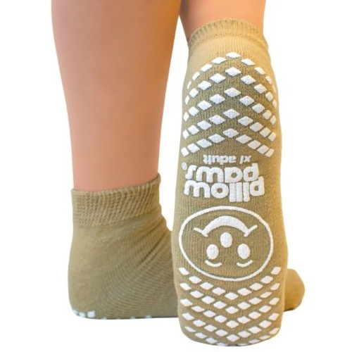 Slipper Socks Pillow Paws X-Large Tan Ankle High 1097