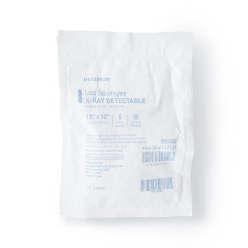 Surgical Laparotomy Sponge McKesson X-Ray Detectable Cotton 12 X 12 Inch 5 Count Soft Pack Sterile 16-2112121